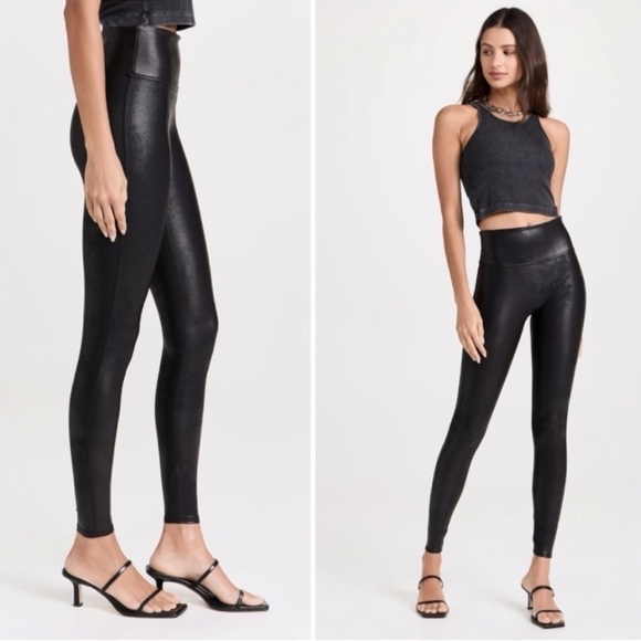 SPANX Faux Leather Stretch Power Waistband Tummy Control Legging Yoga Medium NEW - Picture 2 of 13